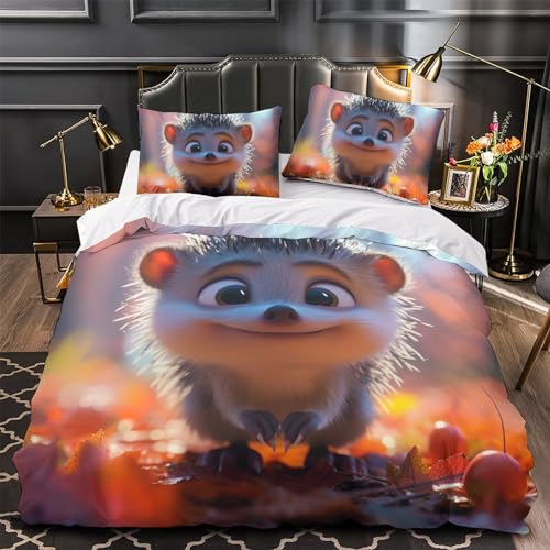 Parure de lit hérisson imprimé 3D en microfibre 200x200 cm avec taies
