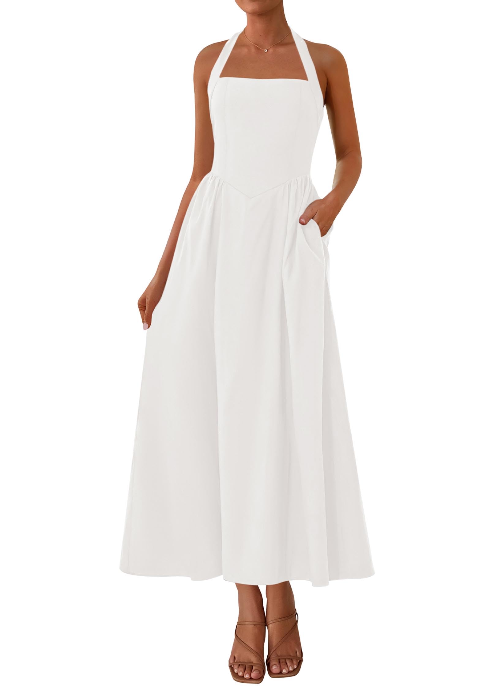 KIRUNDO Summer Dresses for Women 2026 Halter Maxi Wedding Guest Party Cocktail Semi Formal Elegant Classy Long Sundress