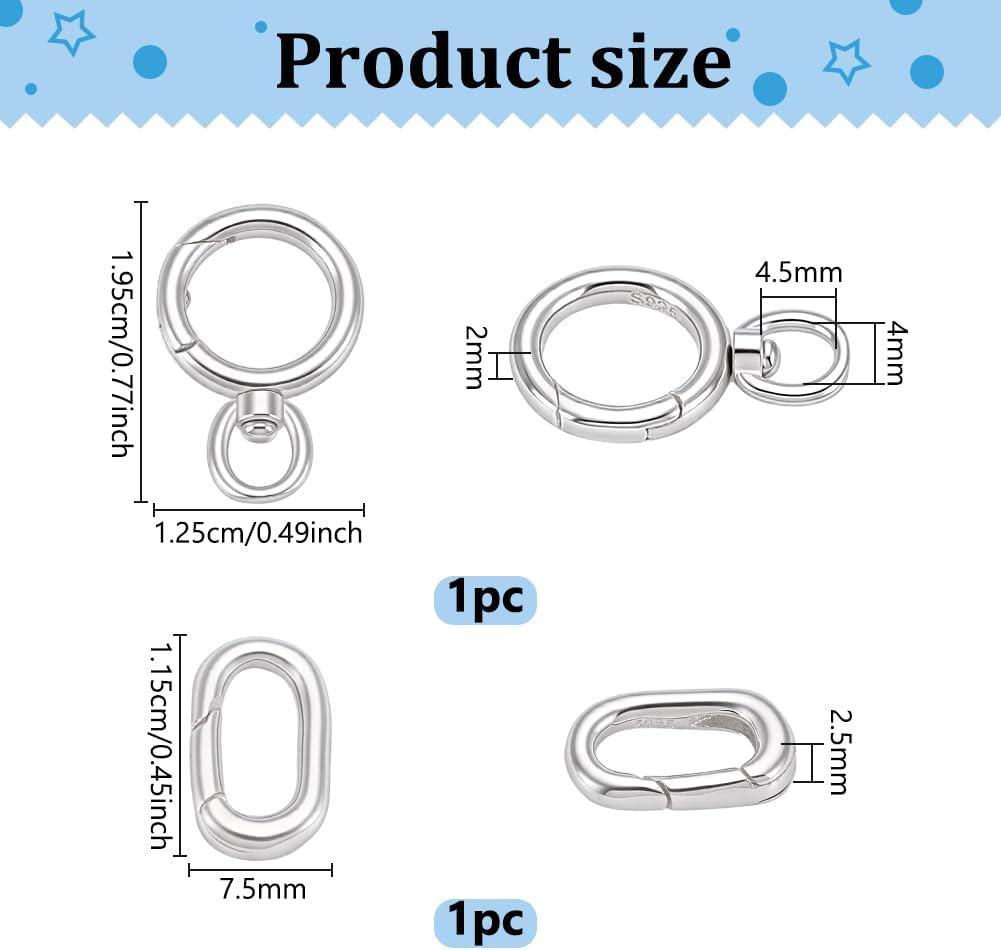 PH PandaHall 925 Sterling Silver Jewelry Clasps Double Opening Lobster Clasp with Swivel Spring Oval Gate Ring Snap Hook for Necklace Bracelet Jewelry Crafs Keychain Making