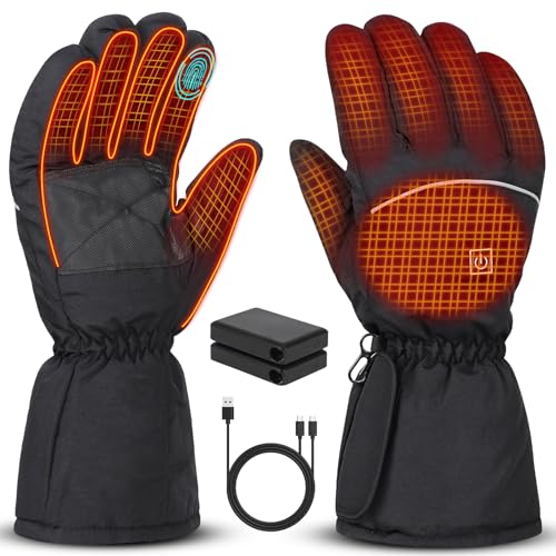 GuKKK Guantes Calefactables, Guantes Calefactables Eléctricos para Hombre Mujer, 5V 5000mAh BateríA Recargable Calentadas Guantes, Táctil Impermeable 3 Temperaturas Guantes Calefactables Esquí
