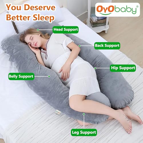 Image of OYO BABY Cooling Pregnancy Pillows, U Shaped Silky Maternity Pillow for Pregnant Women, Pregnancy Body Pillow for Sleeping, Back Pain Relief and Pregnant Legs, HIPS, Belly Support (Grey)