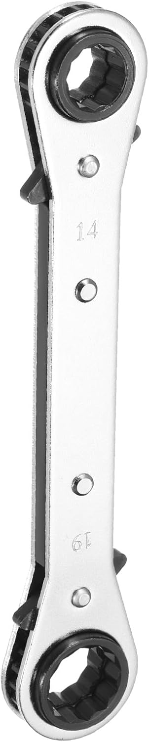 HARFINGTON 4 in 1 Double Box End Reversible Ratcheting Wrench 13x14x17x19mm CR-V Steel 180 Degrees Metric Double Head 12-Point 24-Teeth Adjustable Ratchet Gear Socket Spanner