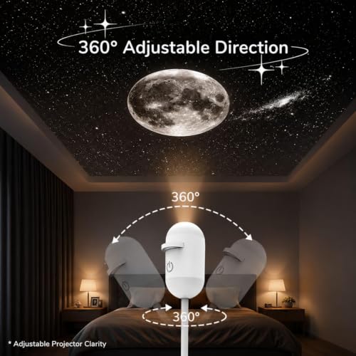 Image of Roscoe 2-in-1 Galaxy Projector Night Light, USB Starry Sky Projector (1 Slide), Mini LED Galaxy Projector with Adjustable Brightness, 360 Moon Projection, USB Powered for Bedroom & Room Decor