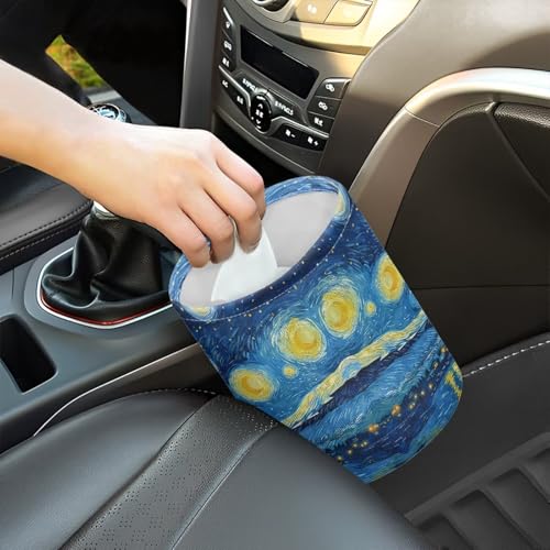 Image of Starry Night Print Portable Car Garbage Bin Collapsible Hanging Portable Dustbin Bin Waste Basket Car Accessories Interior for Car SUV Trucks Universal