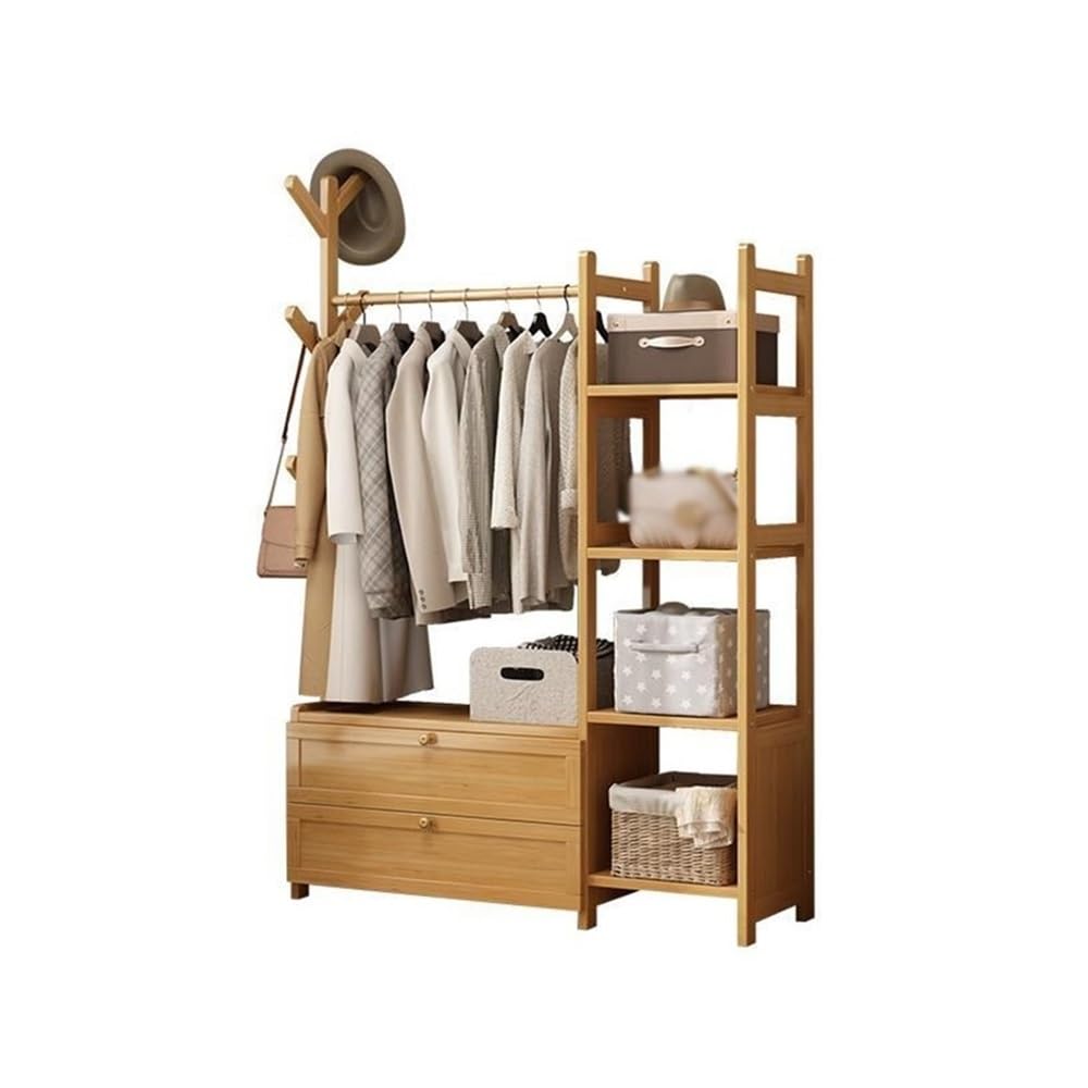 AILIUXIAOYAN Coat Rack Clothes Hanger Floor Coat Rack with Storage Drawer Household Coat Rack Bedroom Hanging Clothes Open Wardrobe Storage Rack(Original Color,L)
