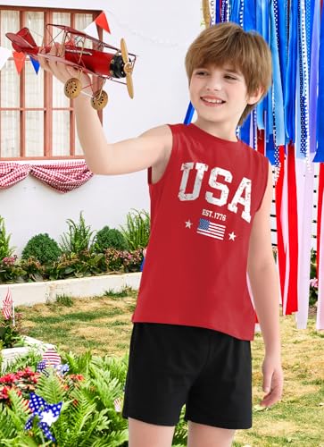 Image of Boys 4th of July Patriotic Sleeveless Tee American Flag Tank Top 6-14 Years