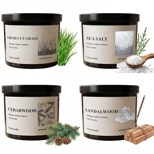 VOHO Wickless Candles for Candle Warmer Lamp Set of 4 Scented Candles for Men Fathers Day Birthday Christmas Valentines Gifts 26oz Soy Candle Sets for Candle Warmer(Cedar/Sandalwood/Sea Salt/Grass)