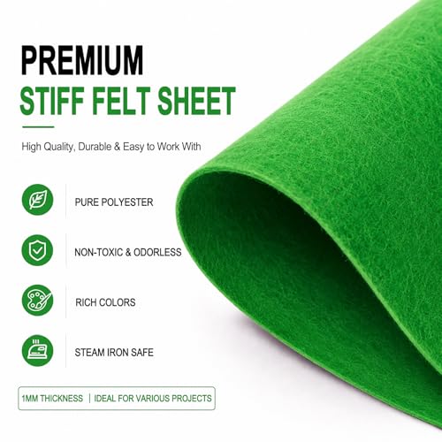 Image of Kelly Green Large Felt Fabric 36 inch x 36 inch (1 Square Yard), 1mm Stiff Felt Sheet, Nonwoven Fabric for Crafts, DIY Projects, Art, Sewing, Lining & Decorations