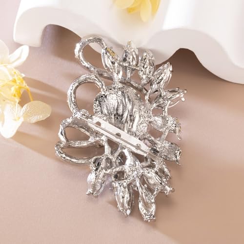 Image of SELOVO Leaf Rhinestone Statement Brooch Pin Dress Jewelry Accessory