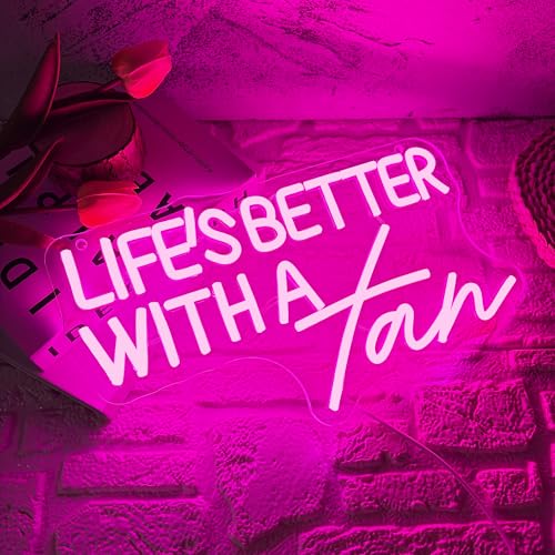 Image of Allball Life'S Better With A Tan Neon Sign, USB Powered Dimmable LED Neon Light, for Summer Tanning Home Room Wall Decor Tropical Vacation Decor, Office Or Gift for Summer Lovers(14.1 * 7.8 In)
