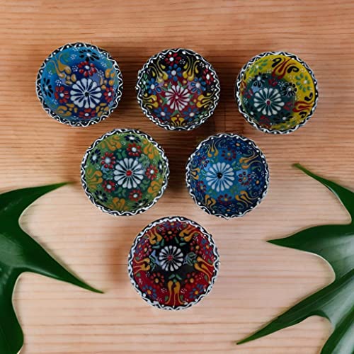 Colorful Ceramic Bowls Set Of 6, Small Dipping Bowls,Soy Sauce Dish, Cooking Prep & Charcuterie Board Bowls,Multicolor Handmade Decorative Serving Dishes (3 Oz - 3.2’’) (4 Bowls, 1, Count) #TOP3
