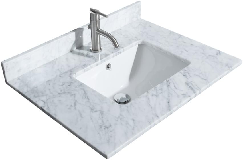 Daria 30 Inch Single Bathroom Vanity in Dark Blue, White Carrara Marble Countertop, Undermount Square Sink, Medicine Cabinet