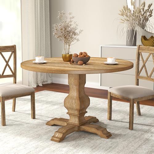 Roundhill Furniture Havre Pedestal Base Round Dining Table, Oak