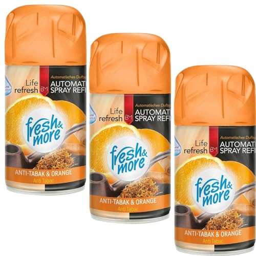 Fresh & More Lufterfrischer Nachfüller (3er Pack) 250ml, Anti-Tabak&Orange