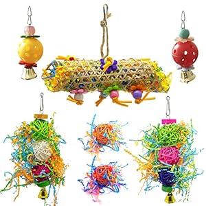 Allazone 7 STKS Vogelkauwspeelgoed, 3 Pack Vogelkooi Speelgoed Swing Kauwen Opknoping Papegaai Zitstokken, 2 STKS Bell…