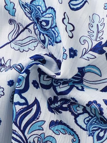 Image of Girls Holiday Skirt Floral Boho Summer Elastic Waist Flared A-Line Skirts with Shorts Underneath Blue 9-10 Years
