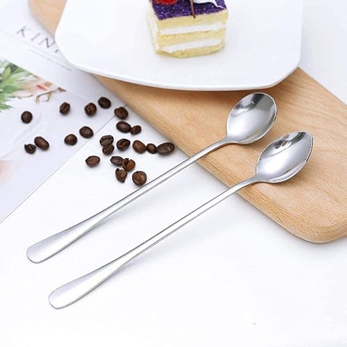 Miniatura 9 de Cuchara de té helado de mango largo, 7 pulgadas, acero inoxidable, agitadores de café de cabeza redonda duraderos, cucharadita suave, herramienta de