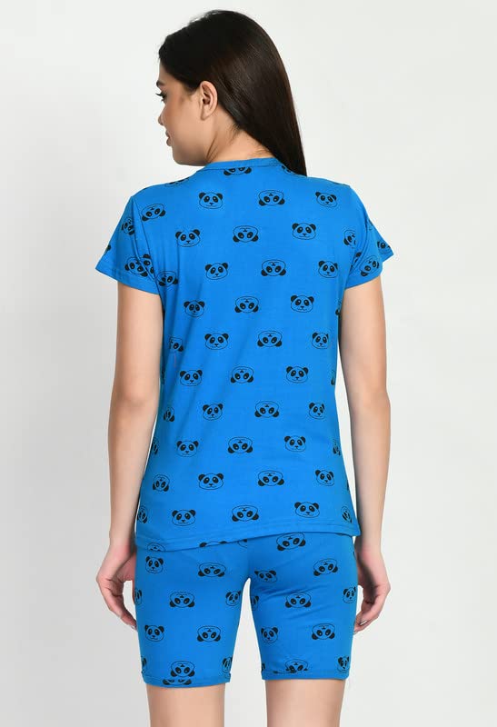 Image of IndiWeaves Cotton Printed Tops and Shorts Set Night Suit for Women (Pack of 3) Pink::Caret::Blue
