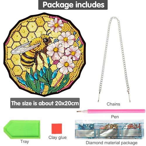 Bimkole Bee Diamond Art Hanging Kit for Adult, DIY 5D Diamond Art Flower Window Pendant, Acrylic Crystal Art Hanging Ornament Home Wall Garden Front Door Sign Outdoor Decor 7.8x7.8 Inch by Bimkole - Image 2