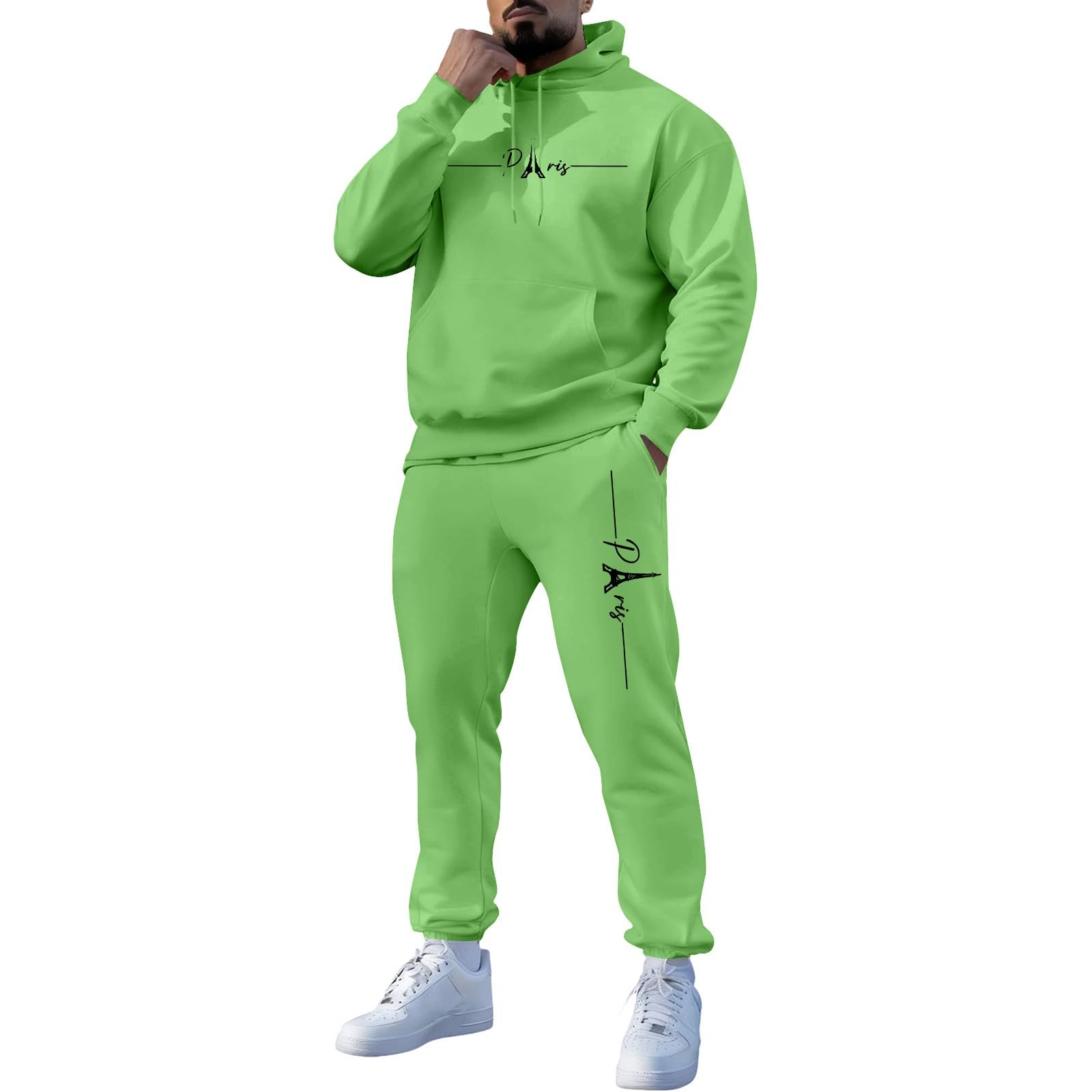 Felpa con cappuccio e colletto da uomo - Set pantaloni con cappuccio da