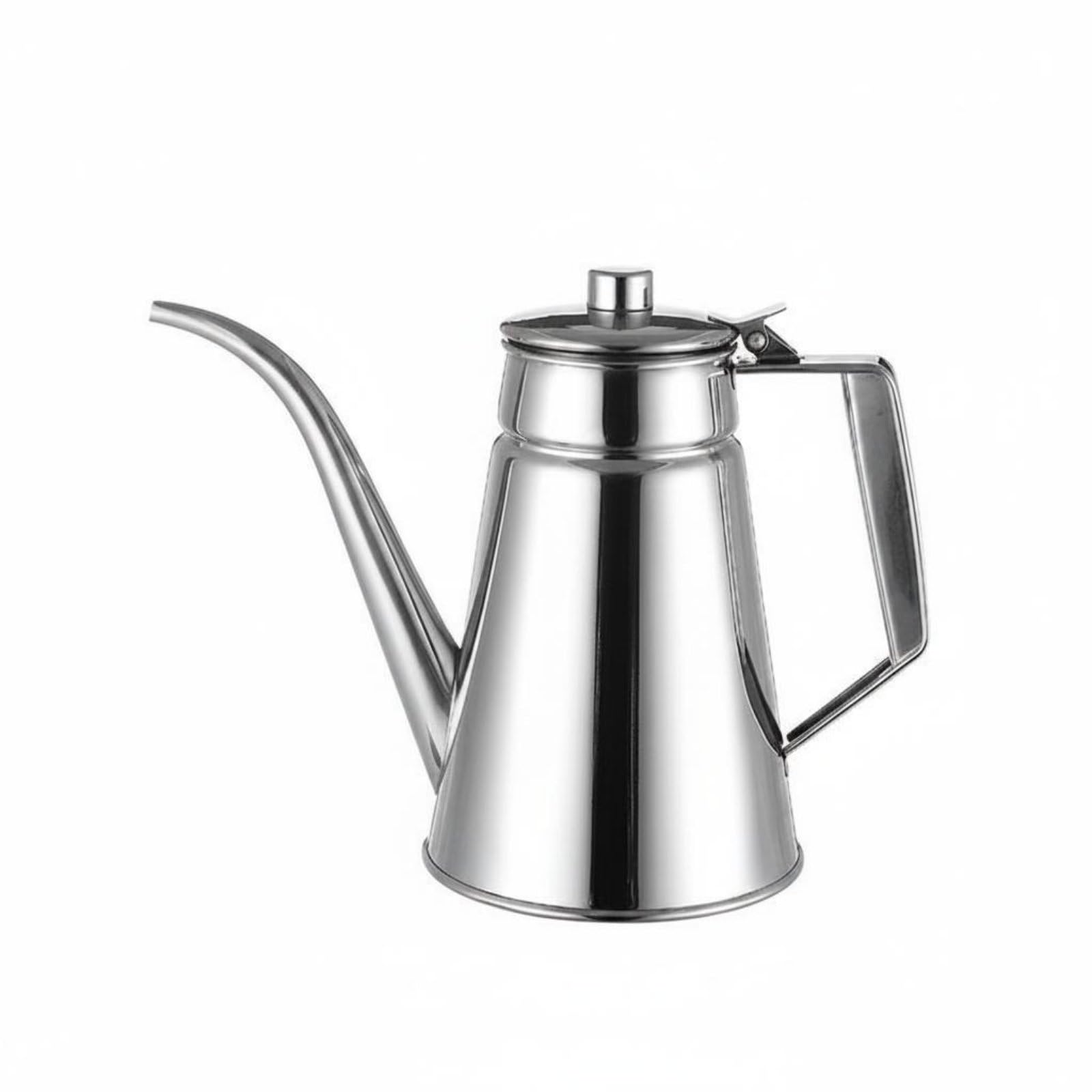 Aceitera de Acero Inoxidable 304 con de Cuello de Dispensador de Aceite con Tapa Antigoteo Botella para Condimentos y Adecuada para Cocina Doméstica Restaurante, 1.2L