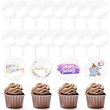20PCS 2.5 Inch Round Acrylic Cupcake Toppers Clear Blank Circle DIY Cake Topper for Birthday Festiva