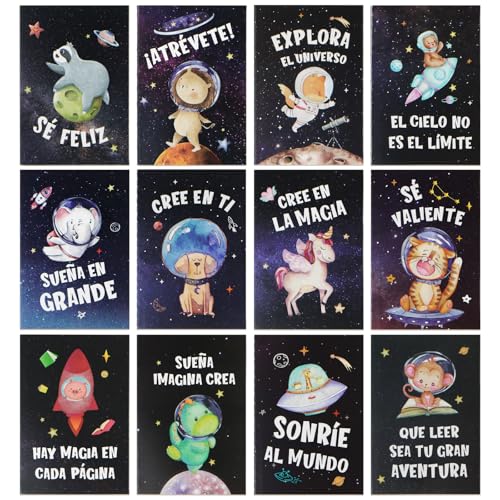 GEBETTER 12 unidades pequenos inspiradores em espanhol presentes mini bloco de notas bolso espaço detalhes de aniversário infantil presente alunos primária para devolução ao colo