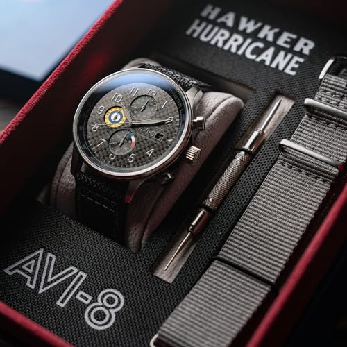 Image of AVI-8 Men's 43.5mm Hawker Hurricane Classic Chronograph Watch with Leather Strap AV-4011