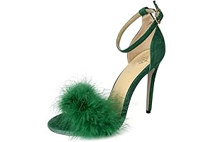 Women's Open Toe Fluffy Feather Heels with Ankle Strap