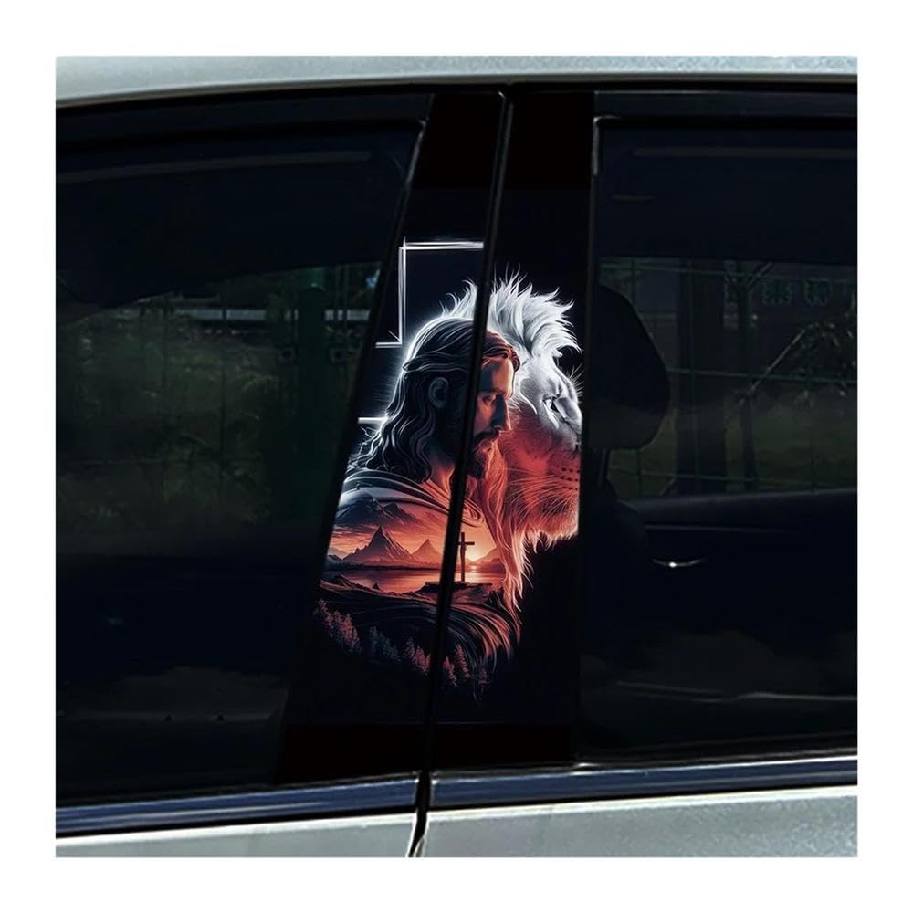 Body Parts 2PCS Christian Jesus Lion Cross Car Center Pillar Sticker B Pillar Protective Film Decoration(B)