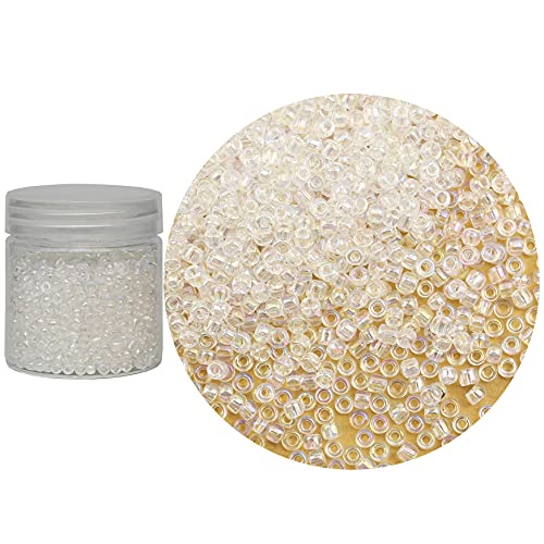 Bala&Fillic Clear Rainbow 4mm Glass Seed Beads About 1400pcs in Box 6/0 Glass Craft Seed Beads for Jewelry Making (Clear AB Rainbow, Size 4mm)