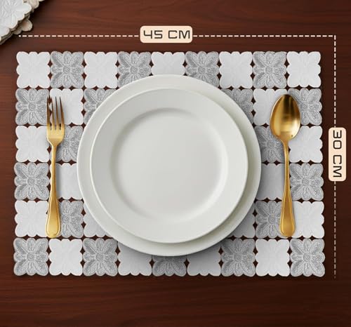 Image of Dakshya Industries PVC Waterproof Table Mats Set of 2 - Rectangular 45x30 cm, Heat Resistant Non-Slip Placemats for Dining Tablea (Silver)