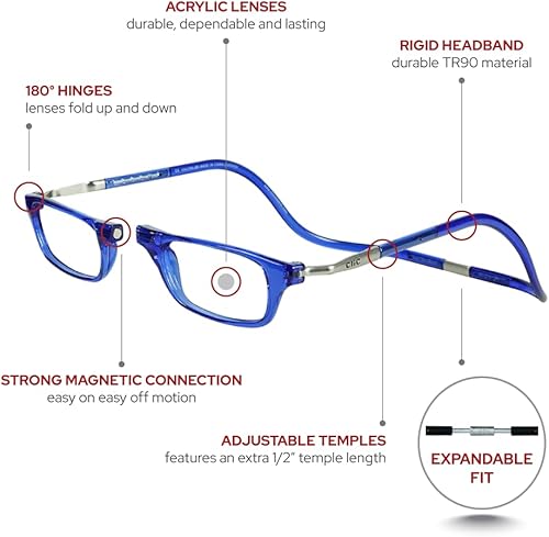 Miniatura 3 de Anteojos de lectura con sujección magnética, con estuche de microfibra de regalo, de Clic, Azul