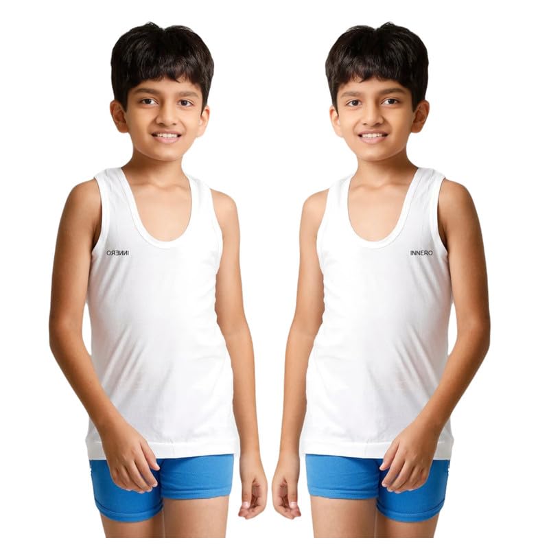 Image of INNERO Kids Vest, Combed Cotton Sleeveless Vest For Boys & Girls Innerwear (White)