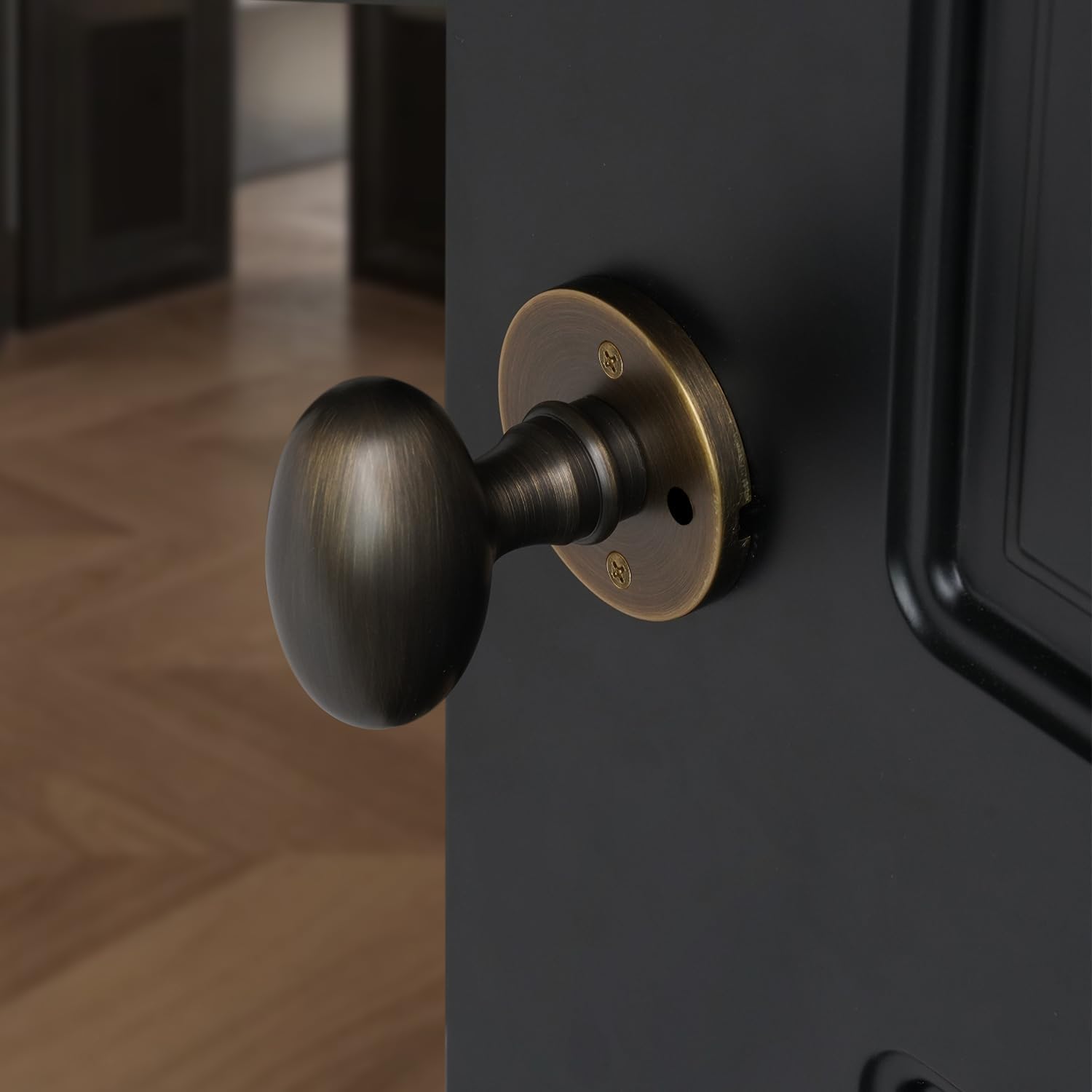 1 Pack Use Passage Door Locks Knobs, Heavy Duty Door Handle for Bed and Bath, Interior Privacy Door Handle with Lock, Reversible Keyless Flat Levers with Protection, Antique Bronze