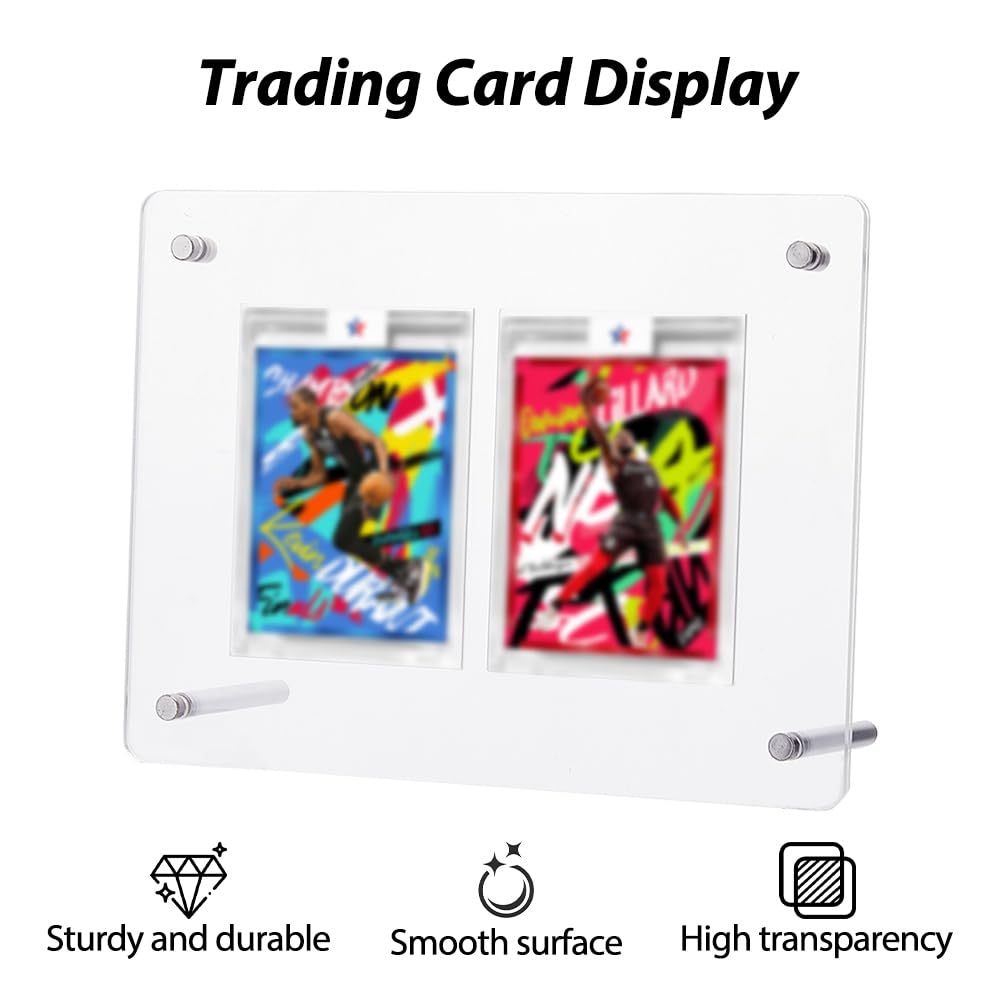 DICOSMETIC 2 Slots Trading Cards Display Frame Sport Card Display Frames PVC Plastic Game Card Case 7.87x2.48x5.59 Inch Clear Baseball Cards Organizer Holder for Home Office Desktop - Image 4