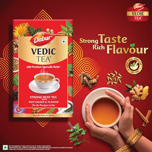 Image of Dabur Vedic Tea - 500gm | Premium Dust Tea | Goodness of 7 Natural Ingredients | Ginger, Elaichi, Dalchini, Tulsi, Adhimadhuram, Ashwagandha, Haritaki | With Real Ayurvedic Herbs