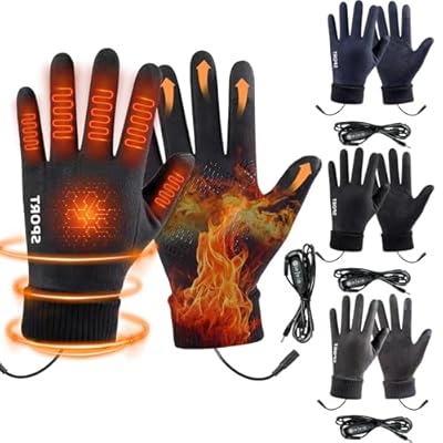 USB Heated Gloves for Men and Women, Electric Heating Gloves with 3 Heat Settings & Touchscreen, Water-Resistant Warm Gloves for Skiing, Motorcycle, Hunting, Winter Work, Hiking in Cold Weather