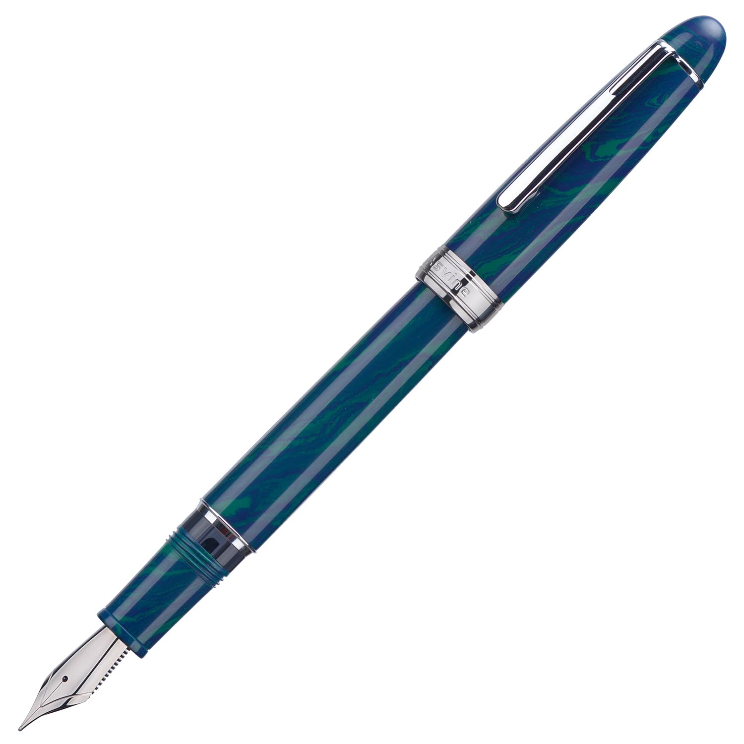Asvine J16 - Pluma estilográfica de ebonita azul, punta ancha Jowo con carga a émbolo, diseño con ventana para tinta, llave inglesa y estuche para la pluma
