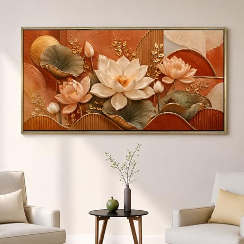 Image of PAPER PLANE DESIGN Elegant Floral Canvas Art with Vintage Gold Floating Frame, 2 x 4 Feet Ready to Hang Canvas Art for Home Decor - FLR-082
