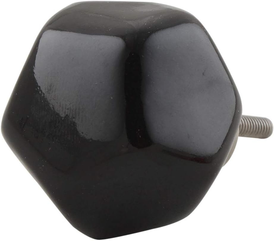IndianShelf 4 Piece Solid Black Ceramic Classic Drawer Knobs Cabinet Handles Dresser Pulls Vintage Decorative Look