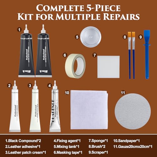 GLOWPOINT Black Leather Repair Kit for Furniture, Car Seats, Sofa, Jacket, and Purse, Vinyl Repair Kit with Super Easy Instructions to Match Any Color, Restore Any Glossy Leather Surface - Thumbnail 7