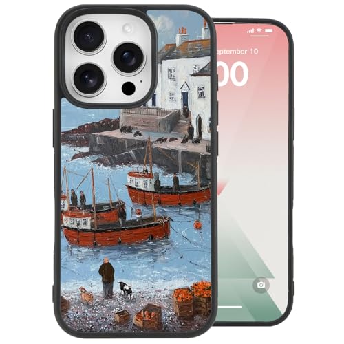 Coque iPhone 16 Pro Max peinture à l'huile avec chalet et bord de mer artistique