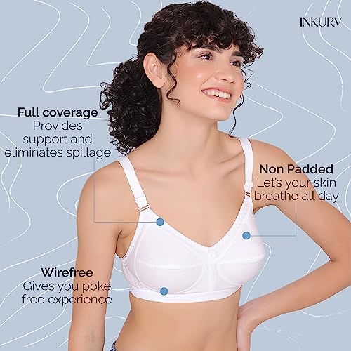 Image of INKURV Full Coverage Cotton Bra for Heavy Bust| Minimizer Bra for Women| Anti-Sagging Breast Lift Up| Non-Wired| Non-Padded Daily Use Bra for Ladies| Combo of 2