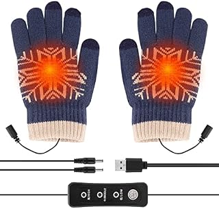 USB Heated Gloves for Men Women, USB Charging Knitted Heating Gloves, Washable Hand Warmers Laptop Mittens, Full Finger Gloves Adjustable Temperature Thermal Gloves for Winter Gift