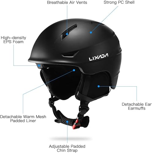 Miniatura 2 de Lixada Casco de snowboard con orejeras desmontables, casco de esquí de seguridad con correa fija para gafas, casco profesional de deportes de nieve