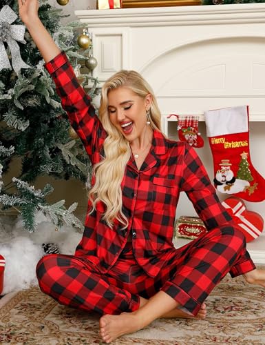 Image of SWOMOG Womens Pajamas Set Long Sleeve Sleepwear Button Down Nightwear Soft Cotton Pj Lounge Sets