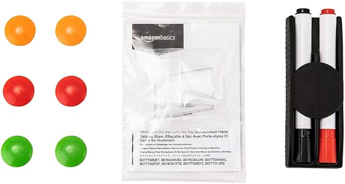 AmazonBasics Whiteboard with Magnetic Pen Tray, Aluminum Trim, 60×45 cm White