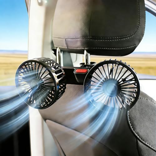 Nircho Ventilador de coche, 12 V USB, ventilador de refrigeración para coche, ventilador de refrigeración ajustable de 3 marchas, ventilador para asiento trasero, giratorio 360°, portátil, silencioso