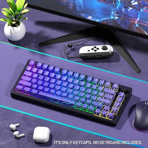 Image of HITIME XVX Shine Through Keycaps w /IMD Tech, Custom Topographic Keycaps 60 75 100 Percent, Purple Key Cap Set 118 Keys Lines Backlit, OEM Profile Side Printed for Keyboards